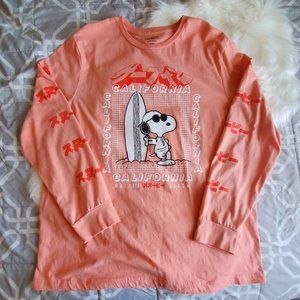 Long Sleeve Coral Peanuts Surfing Snoopy Tee California
